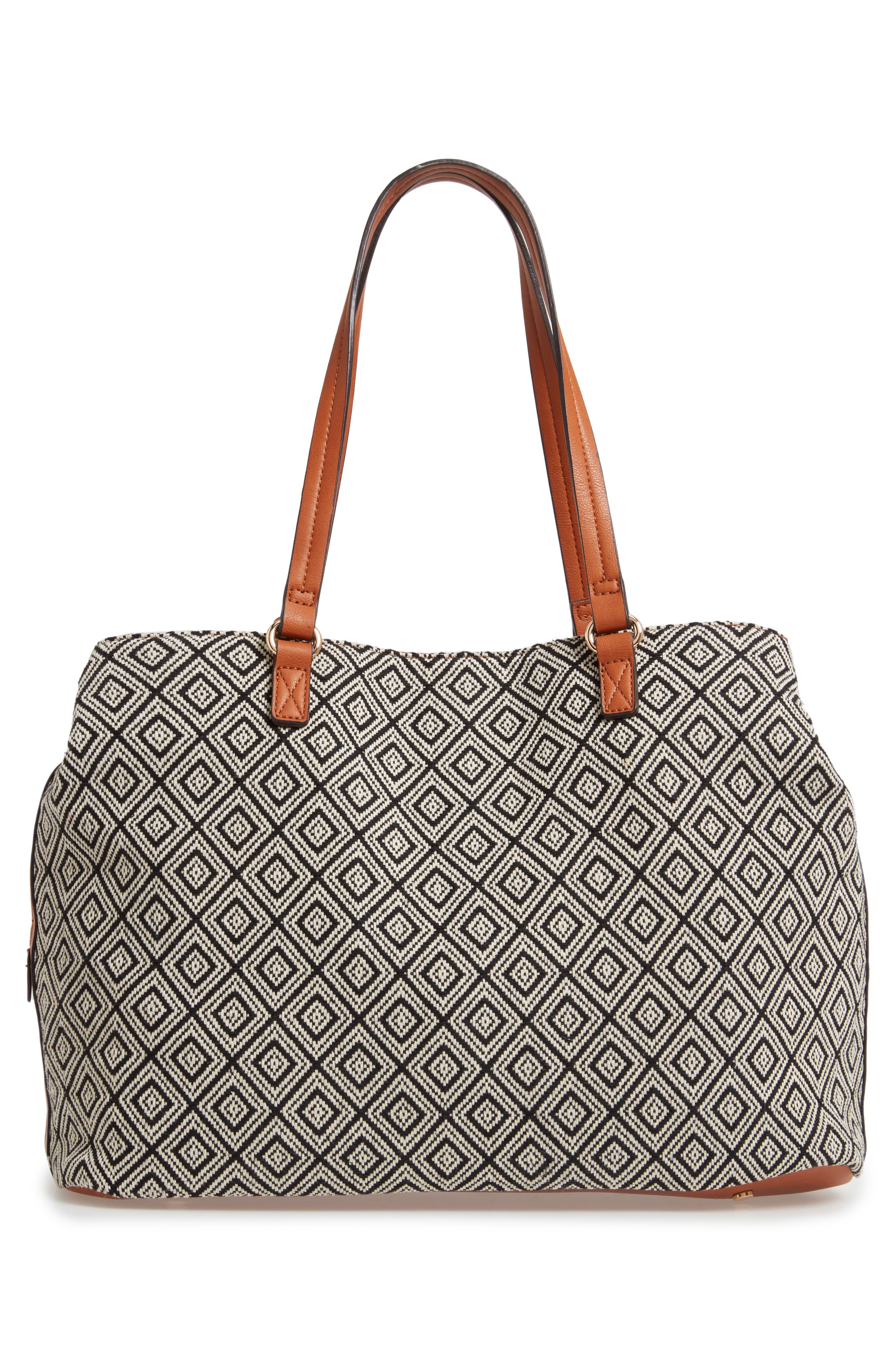 'Oversize Millie' Stripe Print Tote, Alternate, color, BLACK WHITE GEO