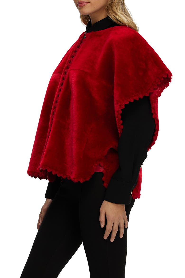 Reversible Collarless Genuine Shearling Jacket, Alternate, color, RED/RED