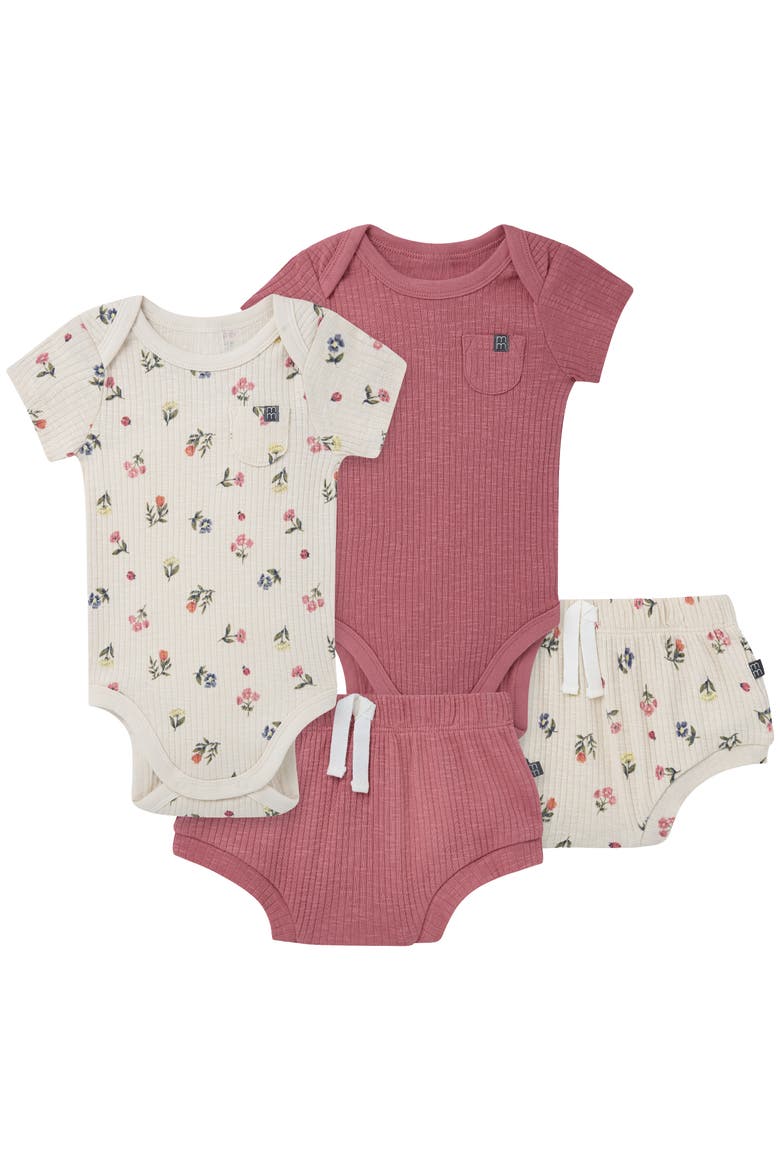 Bodysuit and Shorties 4-piece Set, Main, color, Beige Garden