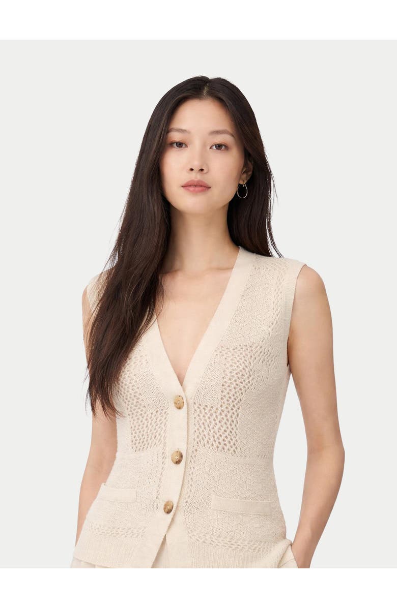 GOBI Mongolian Cashmere Mixed Pattern Cashmere Vest, Alternate, color, Off White