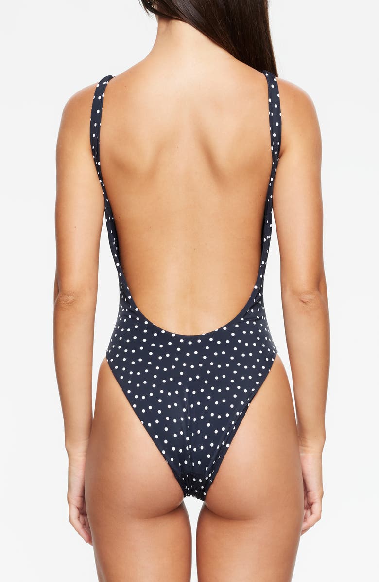 LIONESS Kenny Polka Dot Low Back One Piece Swimsuit, Alternate, color, Noir Polka