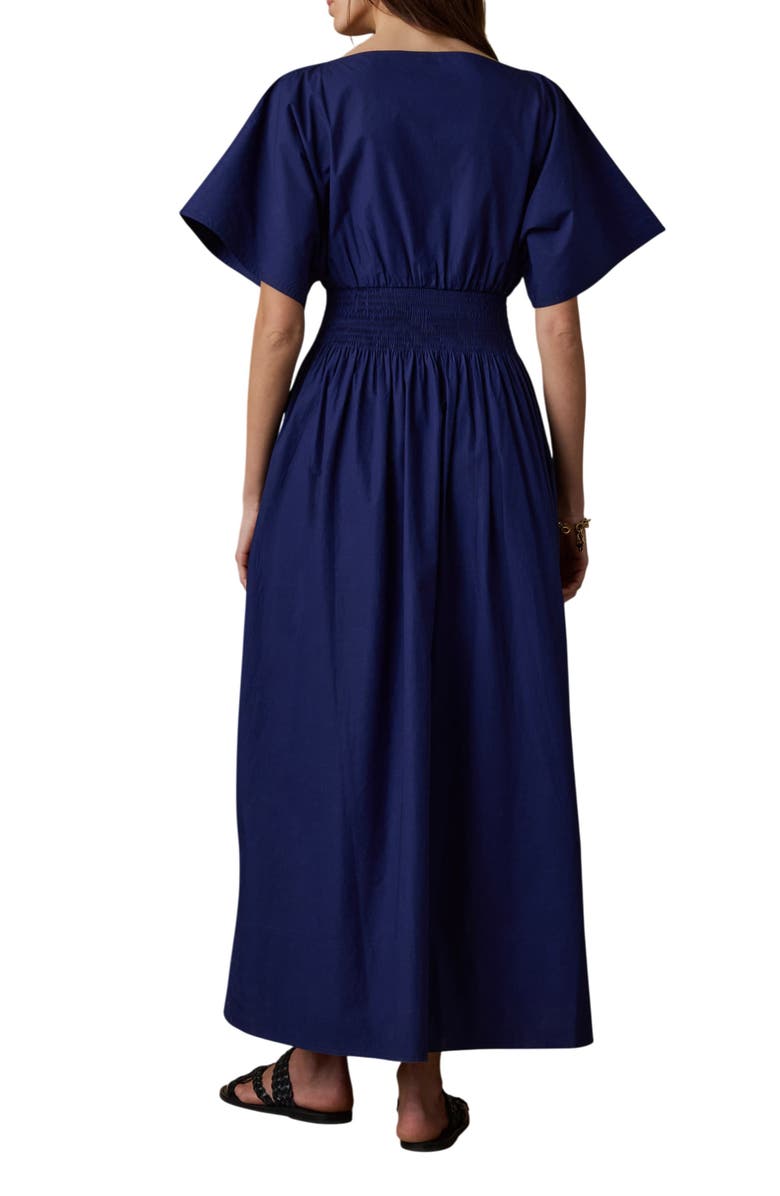 Faherty Elia Coastal Short Sleeve Organic Cotton Poplin Maxi Dress, Alternate, color, Ocean Cavern