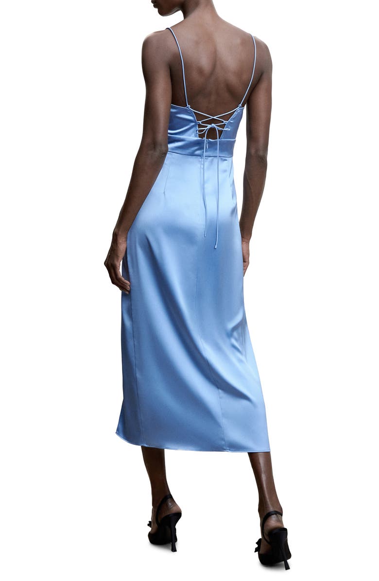 MANGO Ruched Satin Slipdress, Alternate, color, Medium Blue