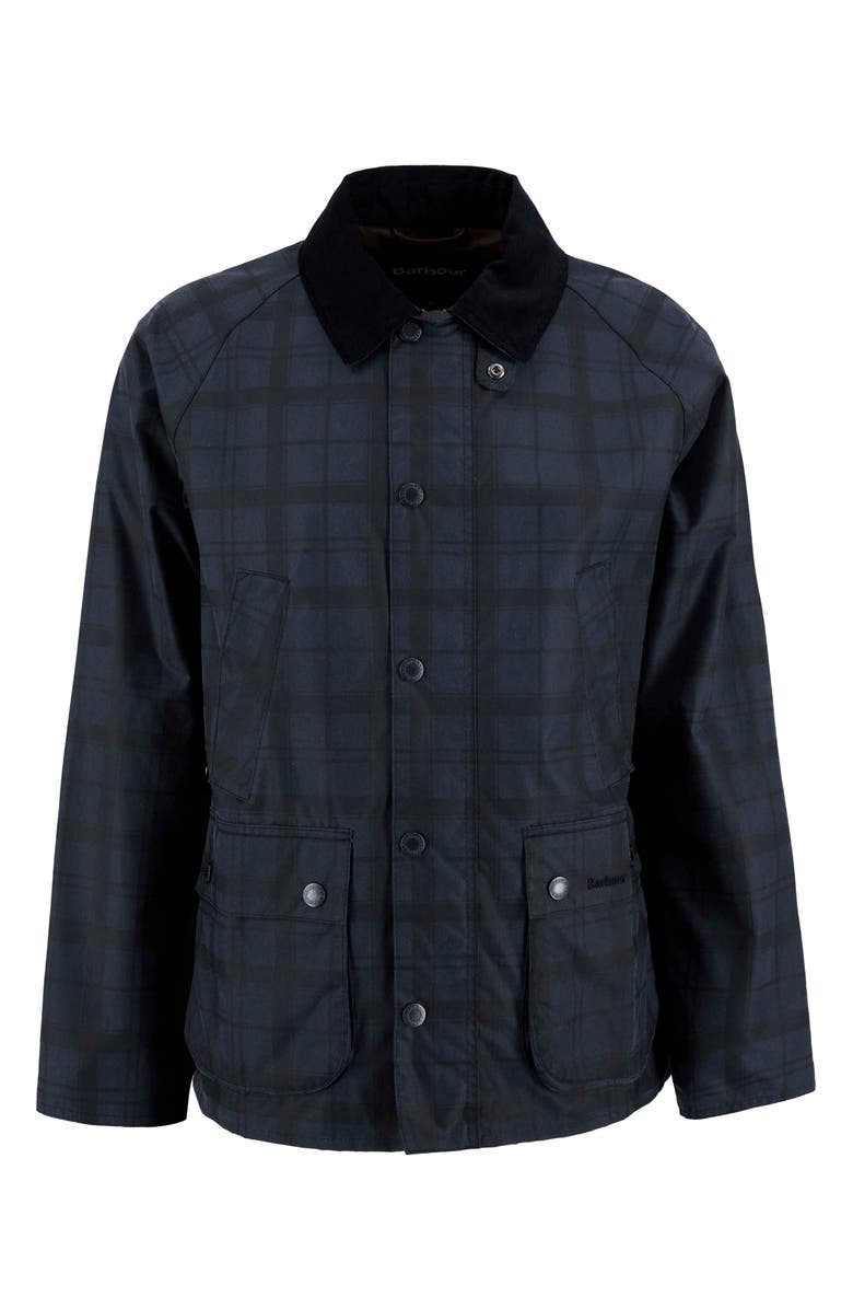 Barbour Ambleside Plaid Water Resistant Waxed Cotton Shirt Jacket, Alternate, color, Navy Tartan