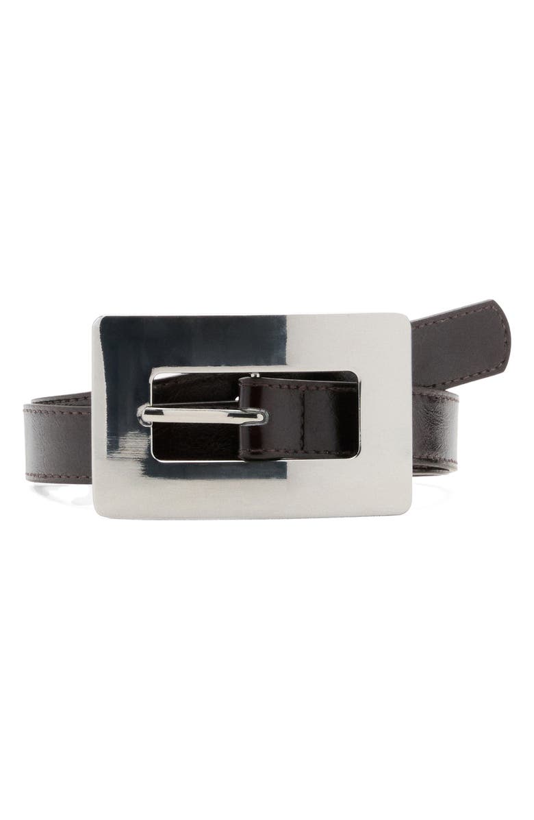 MANGO Maxi Buckle Slim Faux Leather Belt, Main, color, 