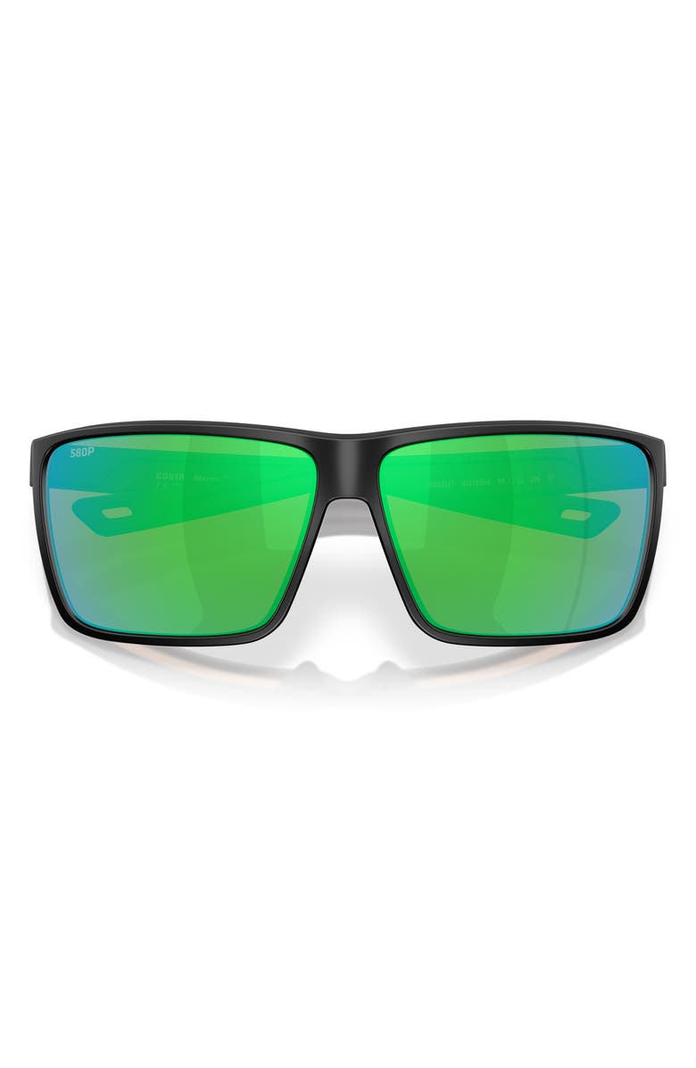 Costa Del Mar Rincon II 64mm Mirrored Polarized Oversize Rectangular Sunglasses, Alternate, color, Matte Black/ Green Mirror 580P