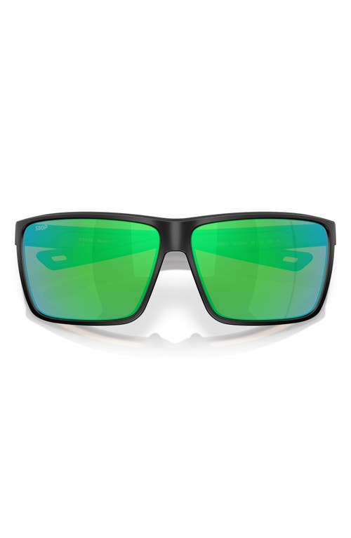 Costa Del Mar Rincon Ii 64mm Mirrored Polarized Oversize Rectangular Sunglasses In Matte Black/green Mirror 580p