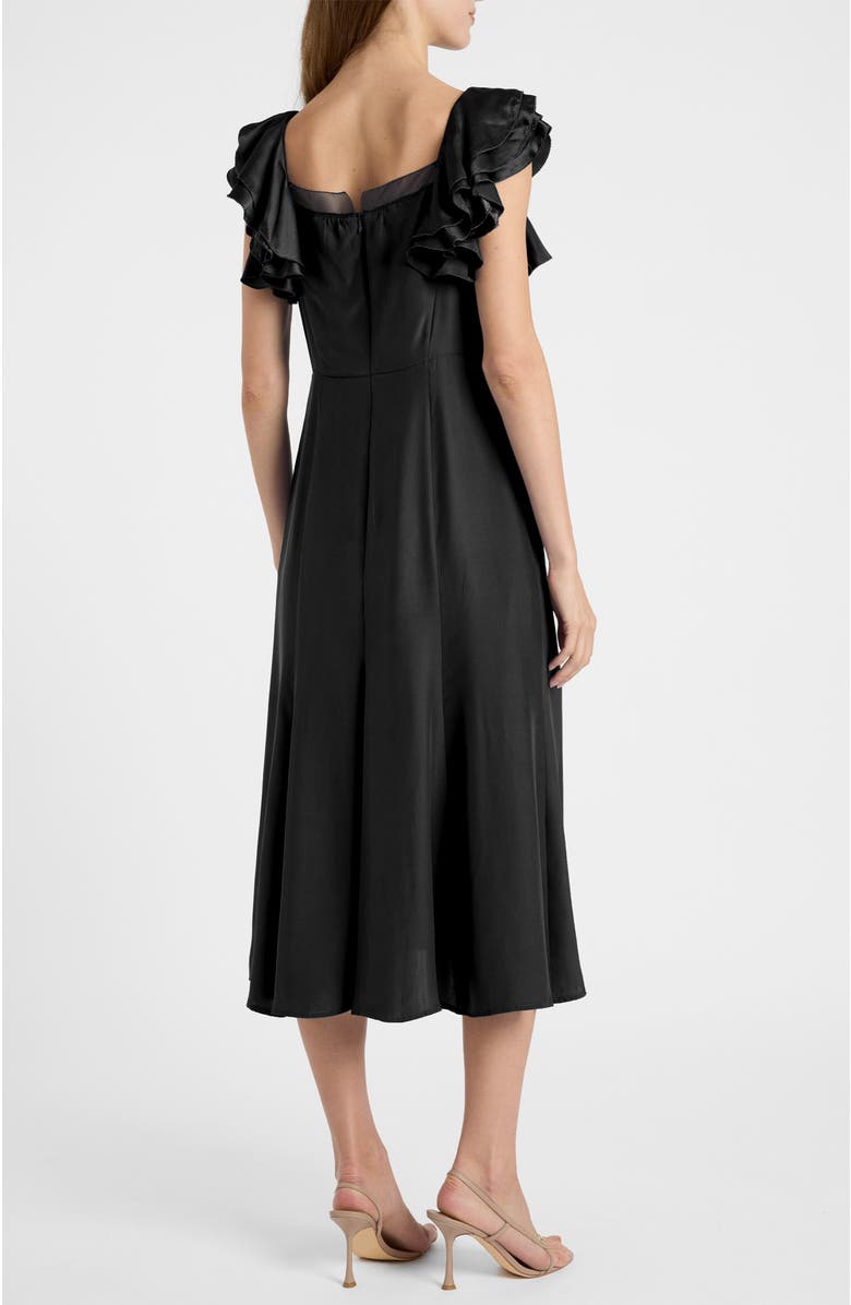 Santorelli Yeda Fit and Flare Midi Dress in Silk Crepe de Chine, Alternate, color, Black