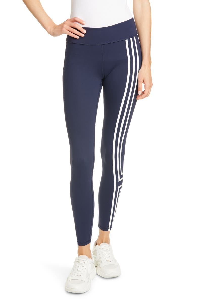 Tory Sport by Tory Burch Stripe T-Logo Side Pocket Leggings, Main, color, 