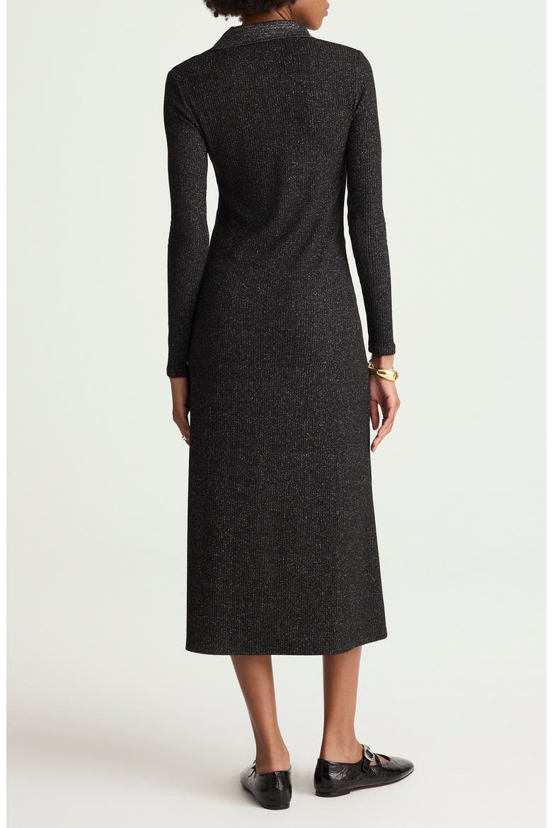 Ribbed Y-Neck Polo Maxi Dress, Alternate, color, LUREX BLACK