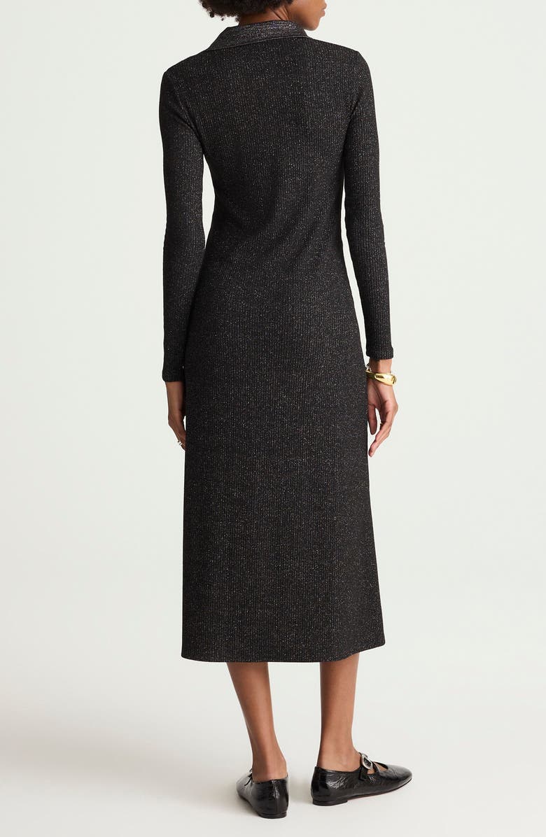 Madewell Ribbed Y-Neck Polo Maxi Dress, Alternate, color, Lurex Black