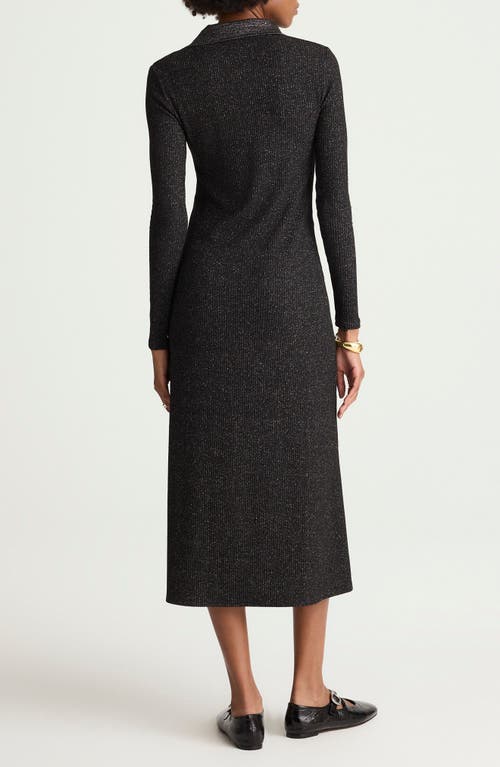 Madewell Ribbed Y-neck Polo Maxi Dress In Black