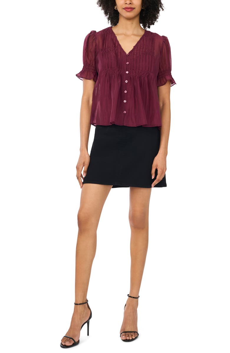 Vince Camuto Pintuck Chiffon Top, Alternate, color, Vineyard Plum