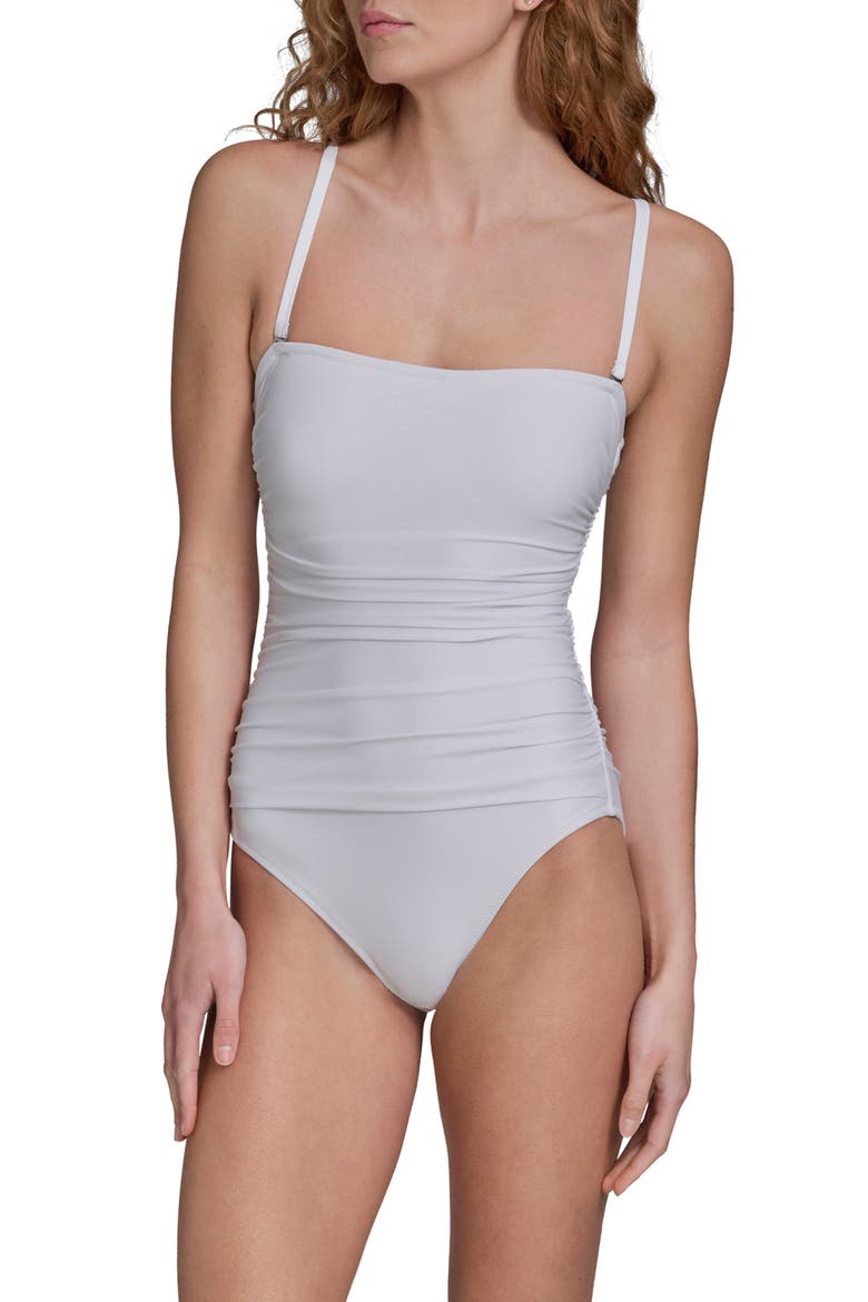 Shirred Bandeau One-Piece Swimsuit, Main, color, BRIGHT WHITE