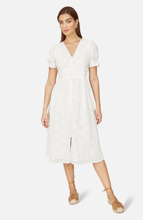 Broderie Anglaise Midi Button Up Dress