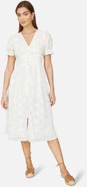 Yumi Broderie Anglaise Midi Button Up Dress