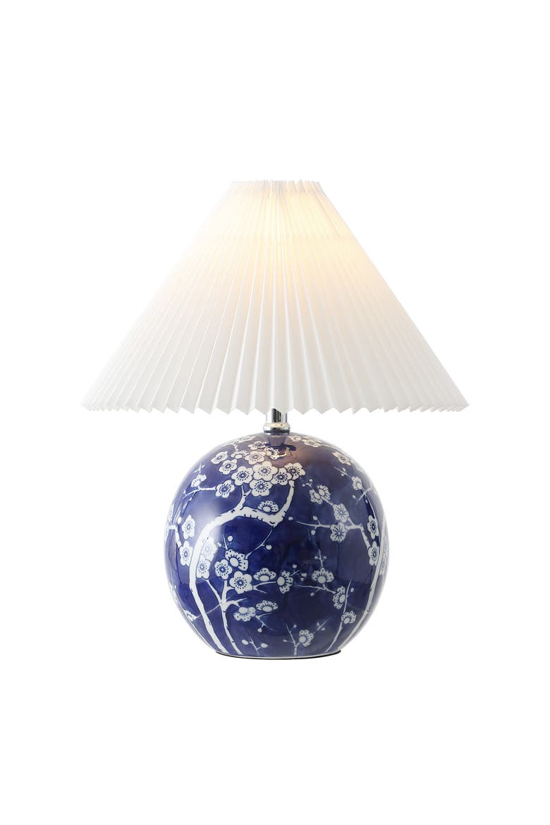 Shishen Cottage Classic Chinoiserie Ceramic Orb LED Table Lamp with Pleated Shade, Alternate, color, Navy/White