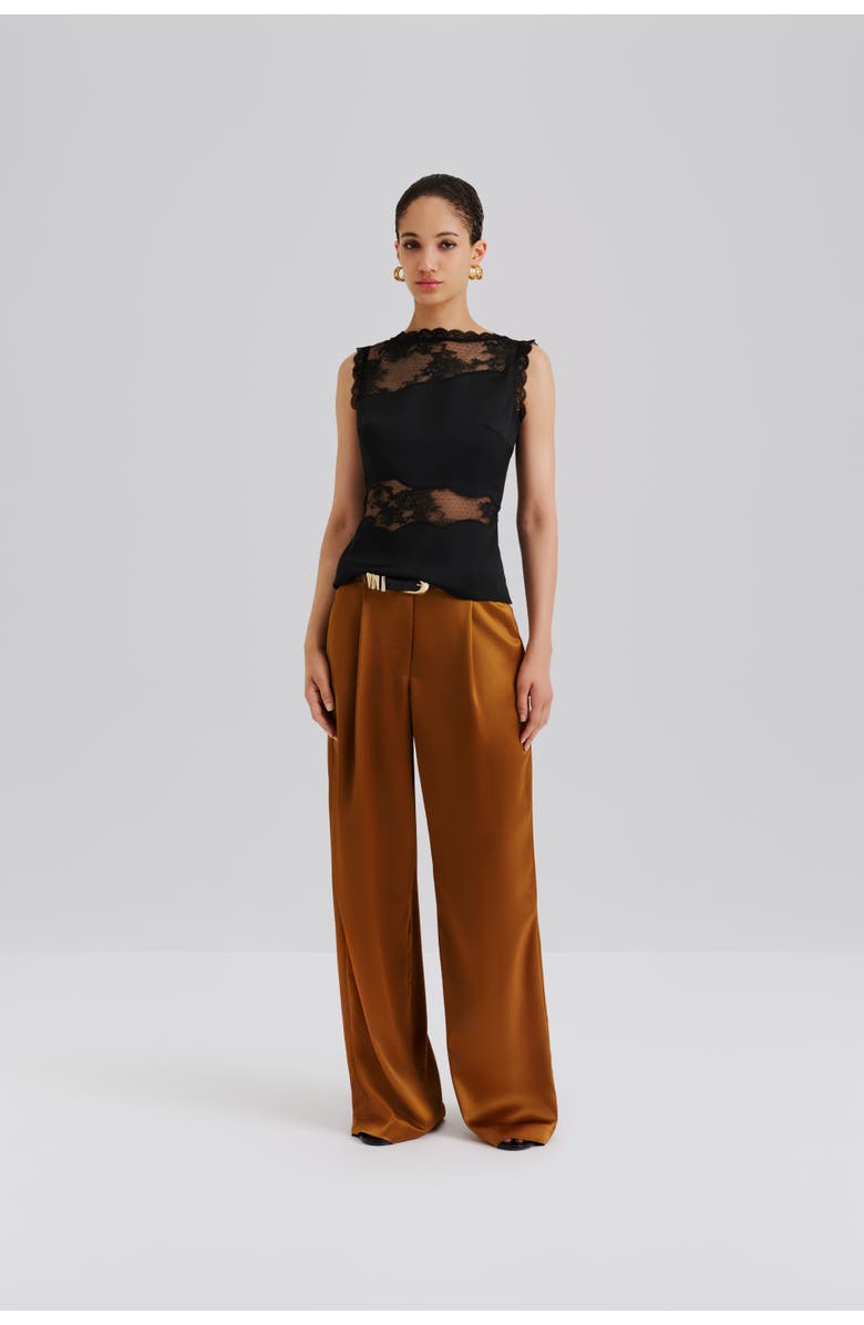 Malina Sarah Elastic Waist Satin Pants, Main, color, Amber