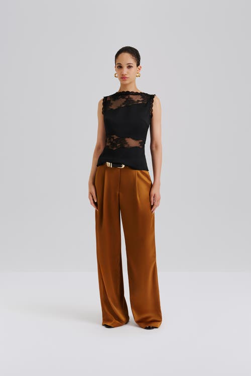 Malina Sarah Elastic Waist Satin Pants In Brown