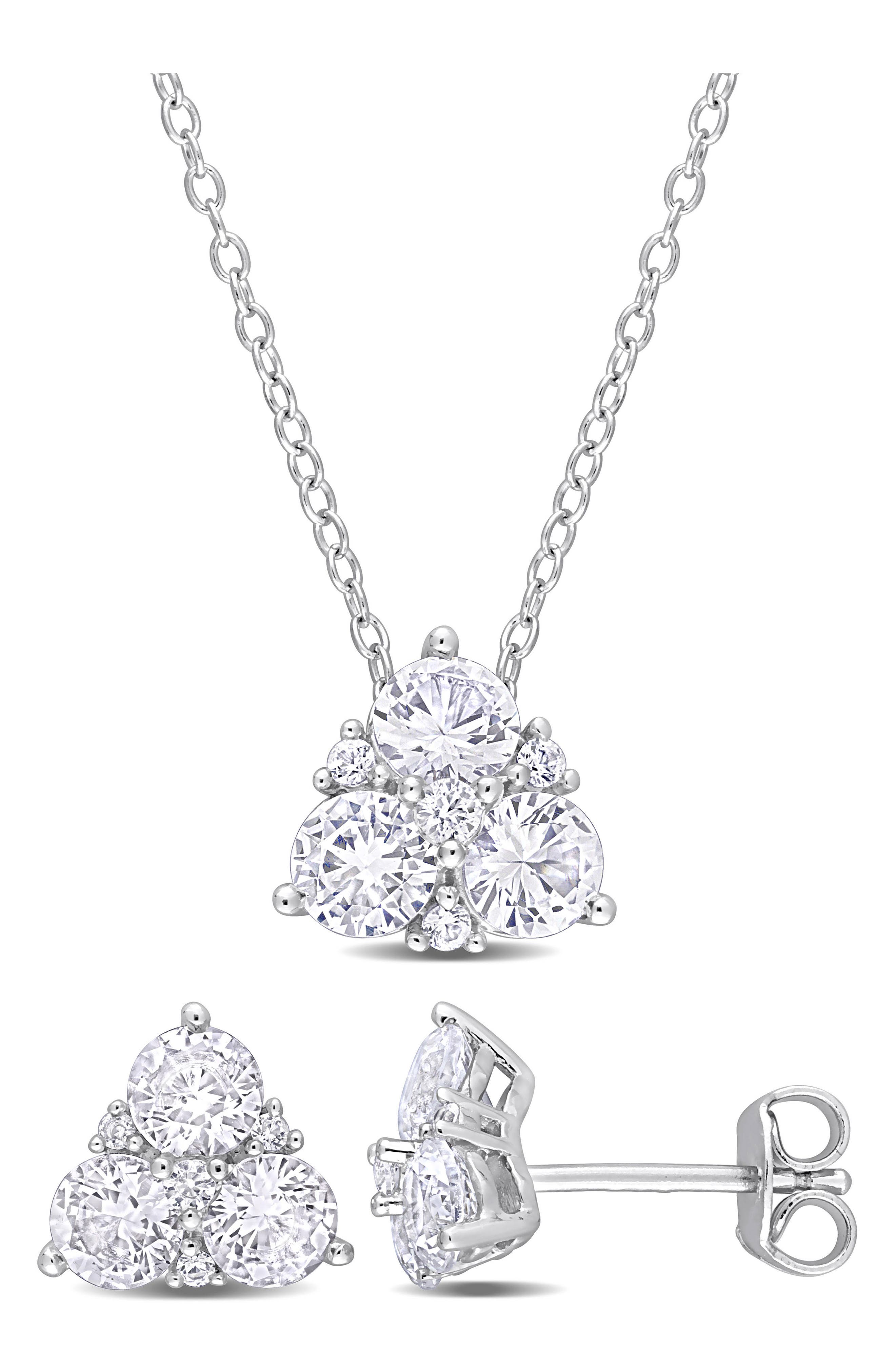 DELMAR Created White Sapphire Stud Earrings & Necklace Set
