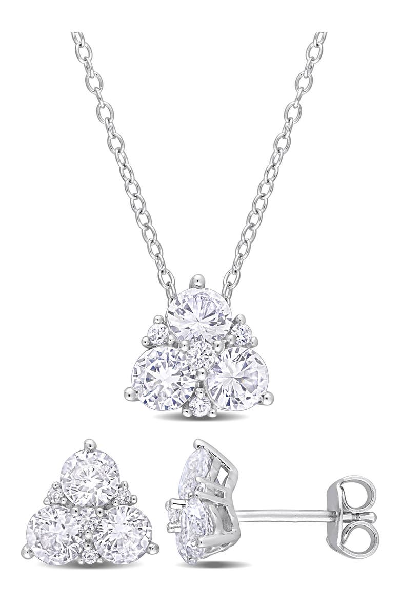 Created White Sapphire Stud Earrings & Necklace Set, Main, color, WHITE