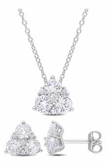 DELMAR Created White Sapphire Stud Earrings & Necklace Set