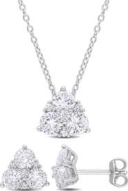 DELMAR Created White Sapphire Stud Earrings & Necklace Set
