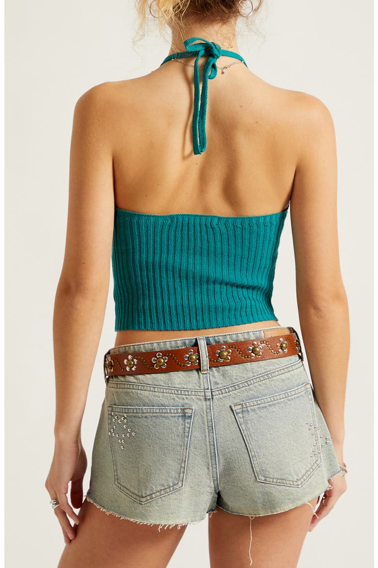 Serafina Knit Halter Neck Crop Tank, Alternate, color, TEAL