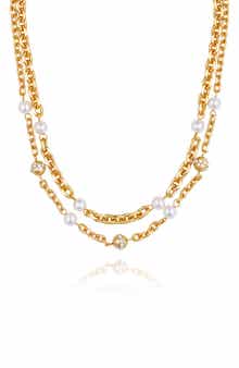 Vince Camuto Faux Pearl & Crystal Station Layered Necklace