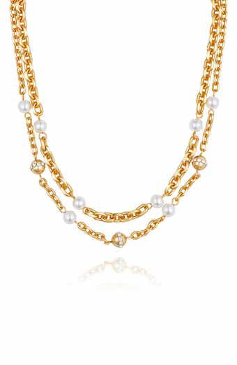 Vince Camuto Faux Pearl & Crystal Station Layered Necklace