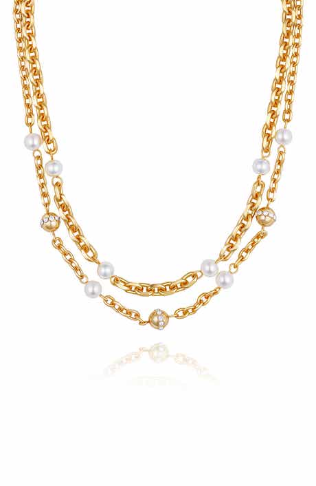 Vince Camuto Faux Pearl & Crystal Station Layered Necklace