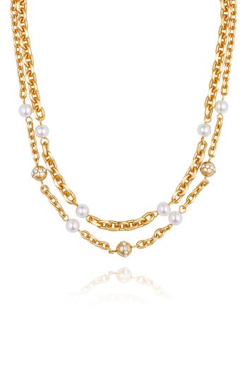 VINCE CAMUTO VINCE CAMUTO FAUX PEARL & CRYSTAL STATION LAYERED NECKLACE