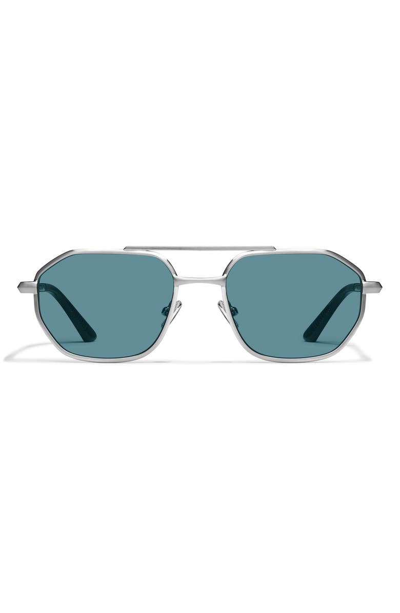 QUAY En Route 57mm Aviator Sunglasses, Main, color, Brushed Silver/Turquoise