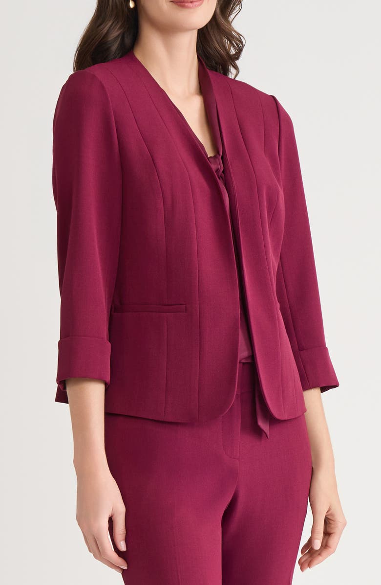 KASPER Three-Quarter Sleeve Open Front Seamed Blazer, Alternate, color, Shiraz