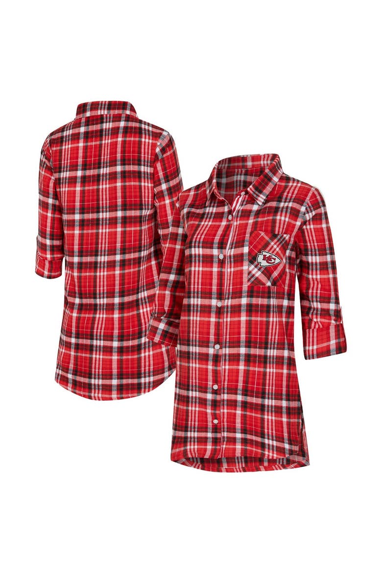 Women's Concepts Sport Red Kansas City Chiefs Laney Plaid Tri-Blend Full-Button Nightshirt, Main, color, Red