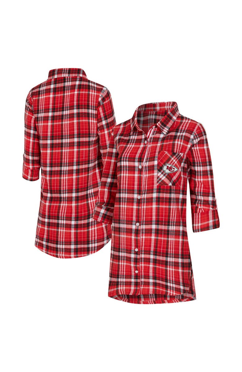 CONCEPTS SPORT Women
s Concepts Sport Red Kansas City Chiefs Laney Plaid Tri-Blend Full-Button Nightshirt, Main, color, Red