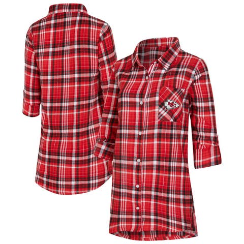 Women
s Concepts Sport Red Kansas City Chiefs Laney Plaid Tri-Blend Full-Button Nightshirt