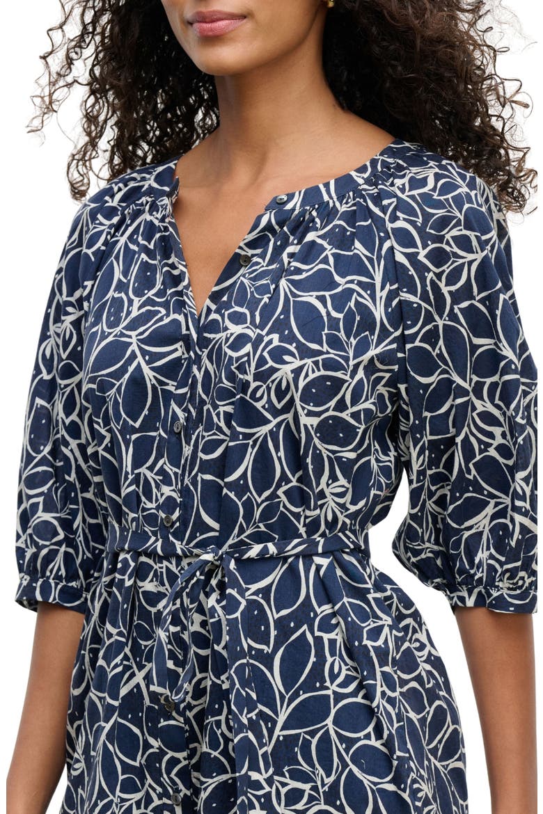 Cotton Split Neck Minidress, Alternate, color, NAVY