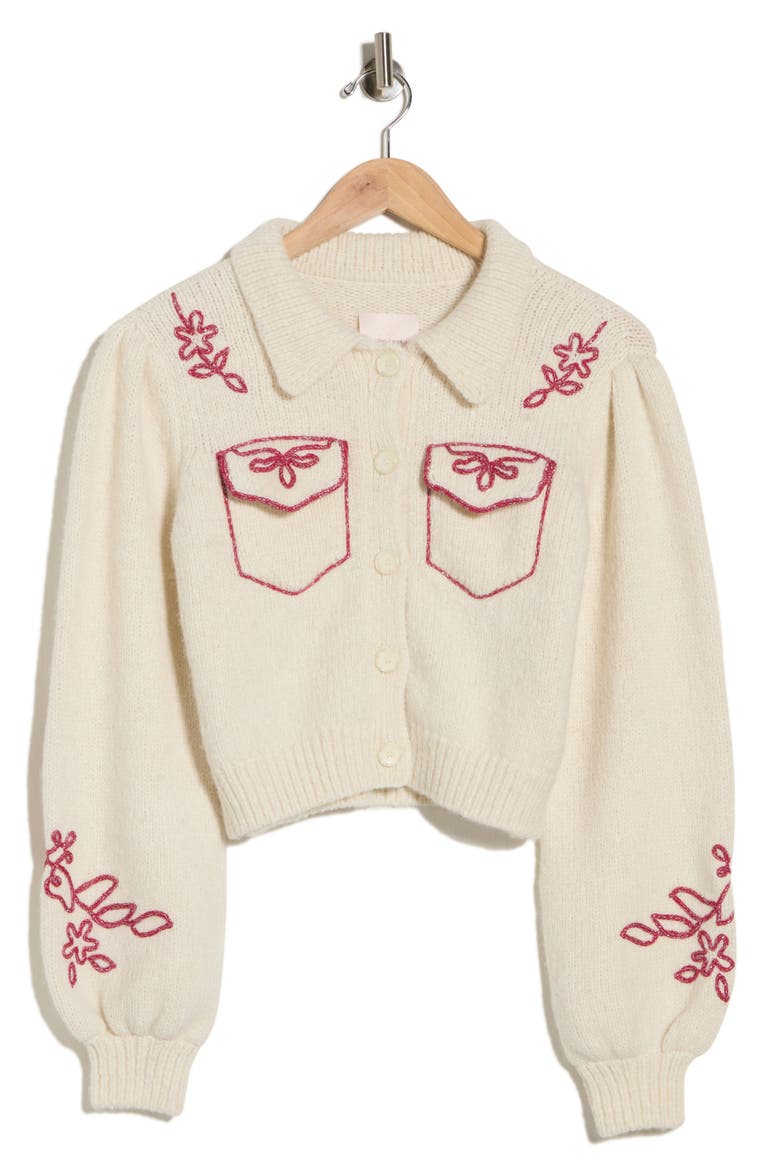 Zharia Metallic Soutache Alpaca & Wool Blend Cardigan, Alternate, color, IVORY/RED