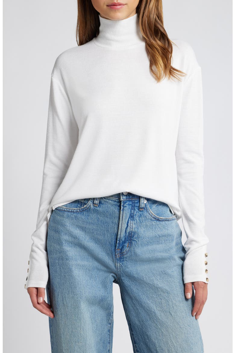 Boxy Button & Loop Turtleneck, Main, color, WHITE