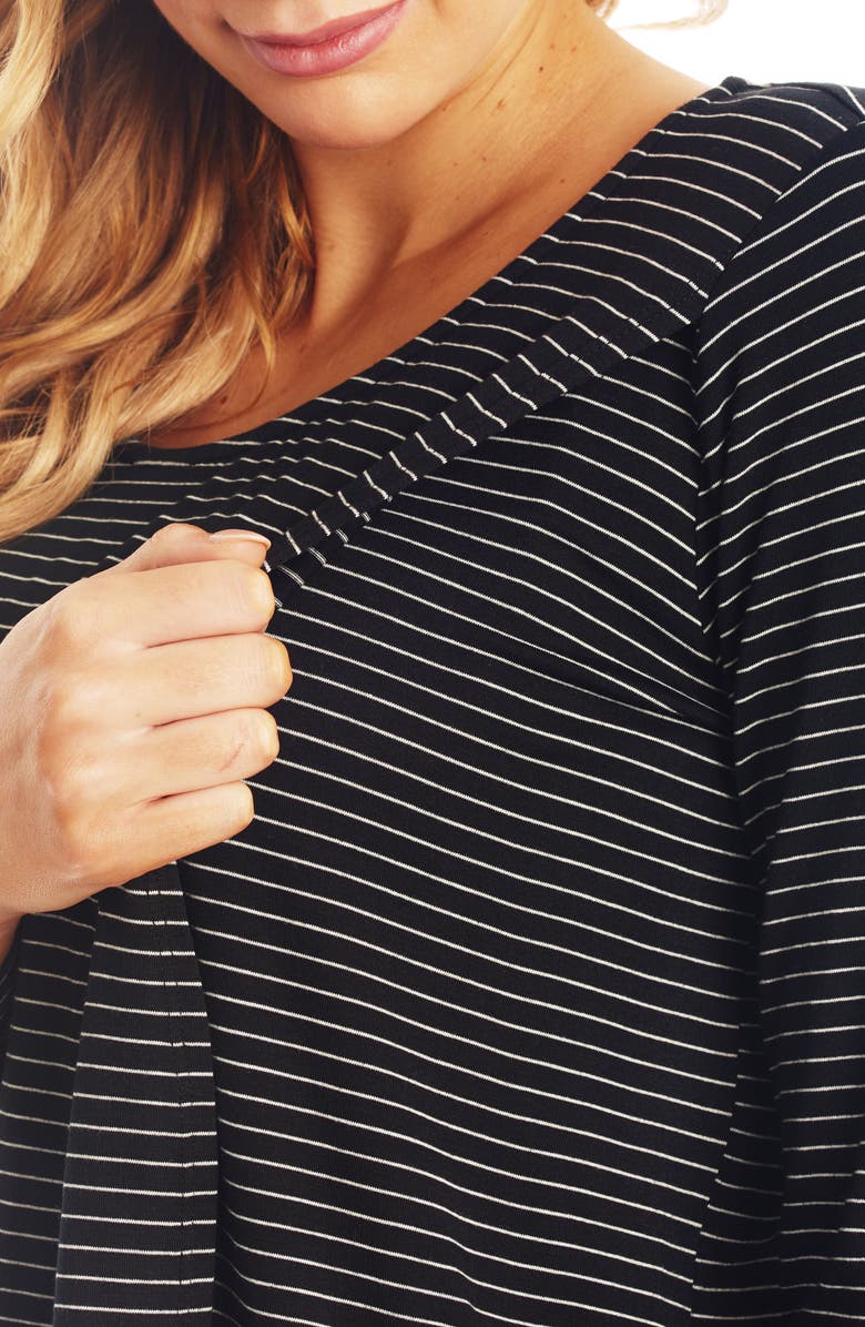 Everly Grey Adriana Stripe Long Sleeve Maternity/Nursing Tee, Alternate, color, 