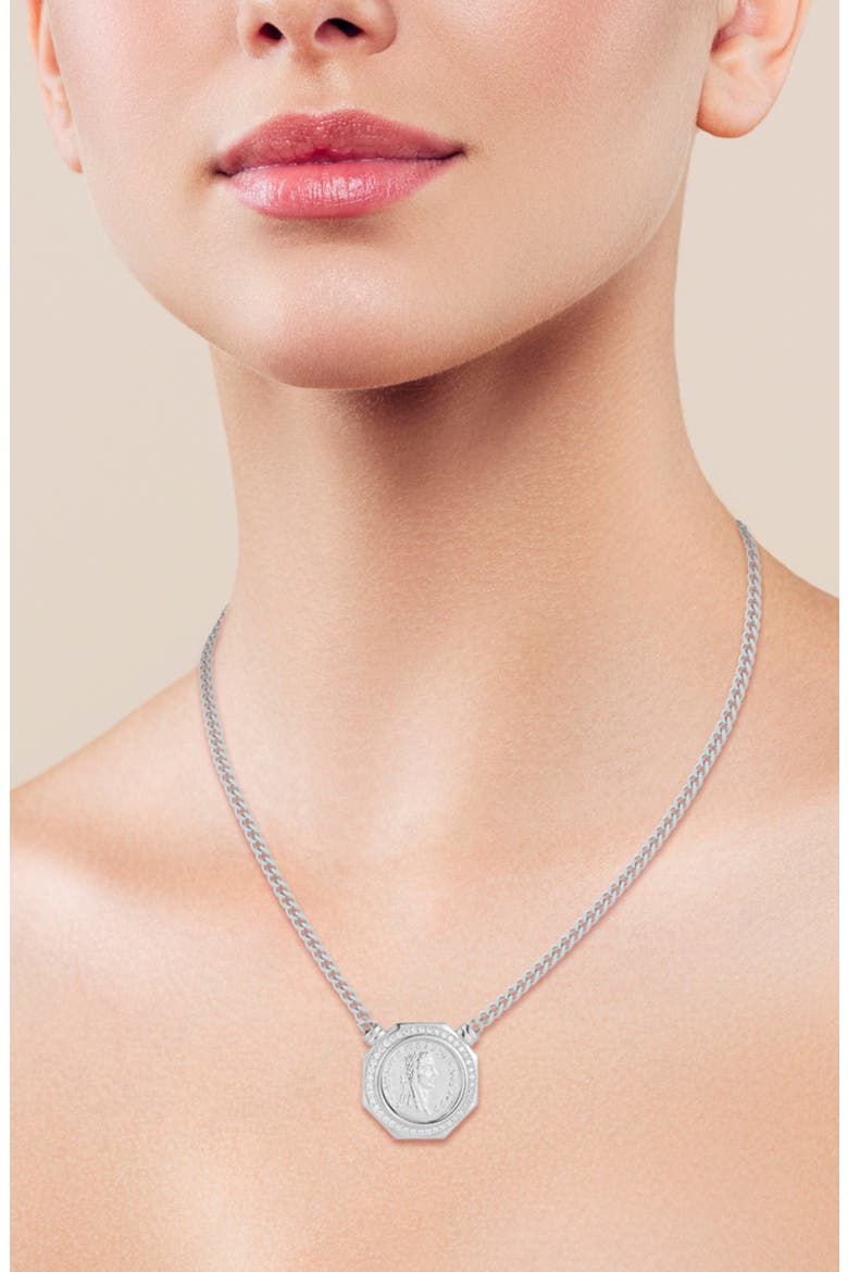 14k Gold Plated Coin Medallion Necklace, Alternate, color, SILVER