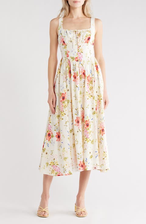 Bustier Linen Blend Midi Sundress