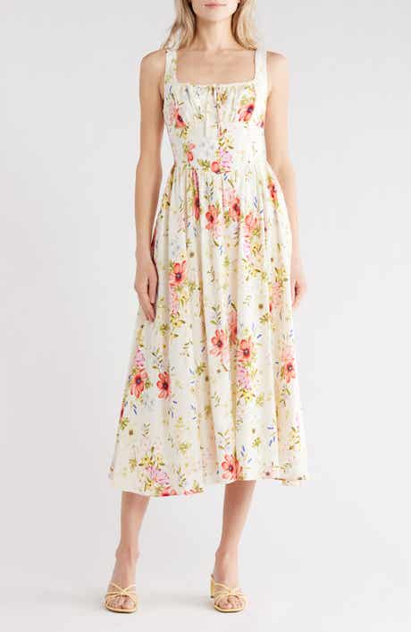 Avec Les Filles Bustier Linen Blend Midi Sundress