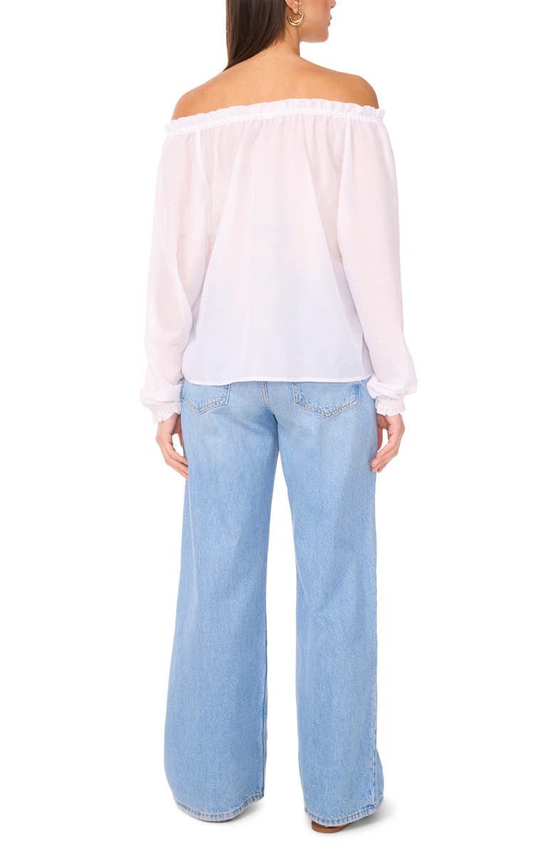 Two by Vince Camuto Off the Shoulder Long Sleeve Button-Up Top, Alternate, color, Ultra White