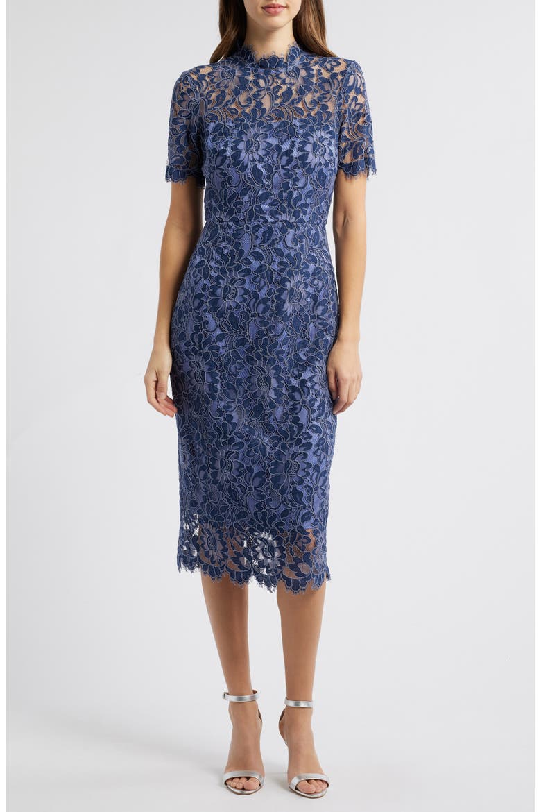 eliza j mock neck lace sheath dress Illusion Lace Midi Sheath Dress (Women)