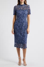 Eliza J Illusion Lace Midi Sheath Dress