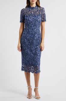 Eliza J Illusion Lace Midi Sheath Dress