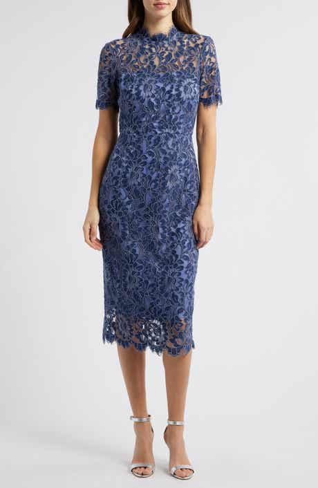Eliza J Illusion Lace Midi Sheath Dress