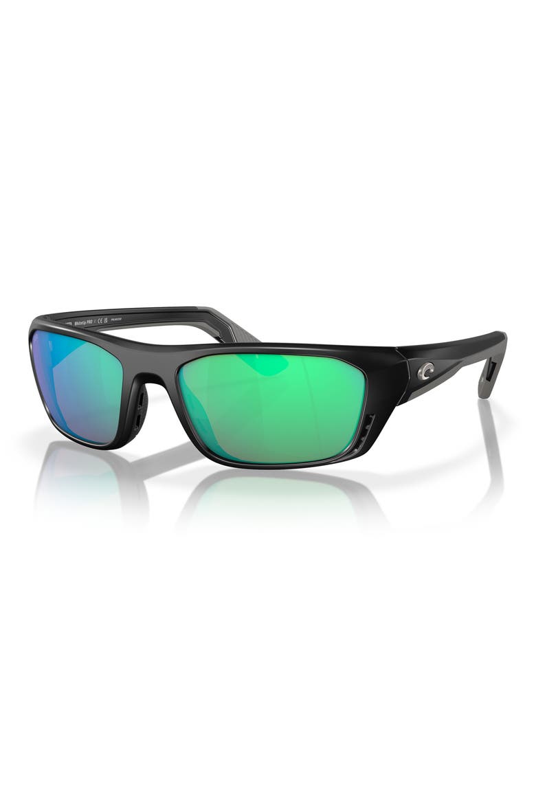 57mm Polarized Rectangular Sunglasses, Alternate, color, MATTE BLACK/ GREEN MIRROR 580G